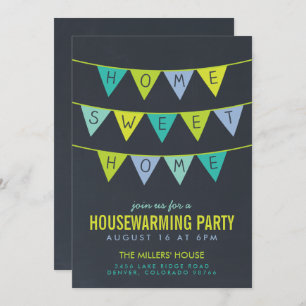 Chalkboard Bunting Housewarming Party Uitnodiging