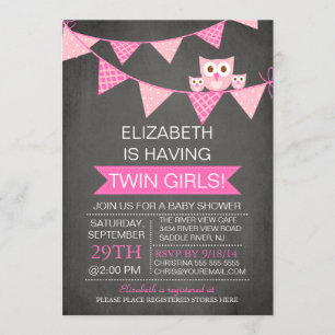 Chalkboard Bunting Owl TWIN MEISJES Baby shower Kaart