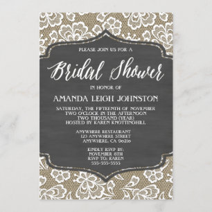 Chalkboard Burlap & Lace Bridal Shower Invitations Kaart