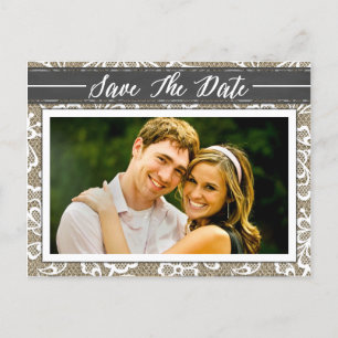 Chalkboard Burlap & Lace Photo Save the Date Cards Aankondigingskaart