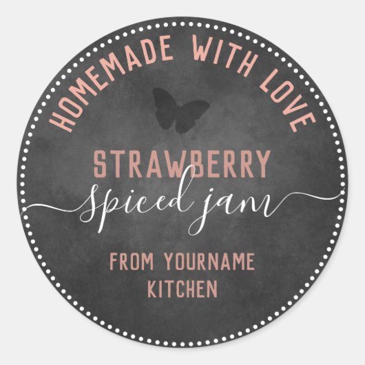 Chalkboard butterfly Fancy Script Homemade Jam Ronde Sticker (Voorkant)