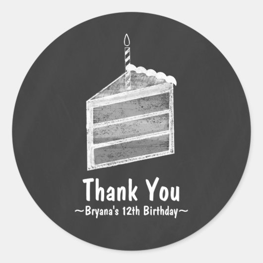 Chalkboard Cake Slice Verjaardagsfeestje Favor Sti Ronde Sticker (Voorkant)