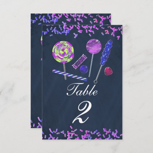 Chalkboard Candy Land Sweets Chalk Numéro de table (Devant / Derrière)