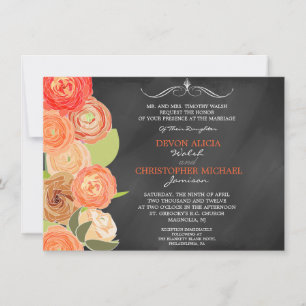 Chalkboard Cascading Herfst Flowers Wedding Invite Kaart