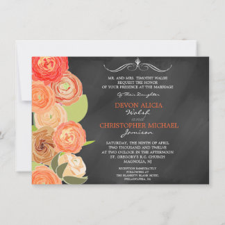 Chalkboard Cascading Herfst Flowers Wedding Invite Kaart