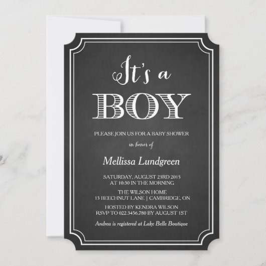 Chalkboard C'est un Baby shower garçon Invitation (Devant)
