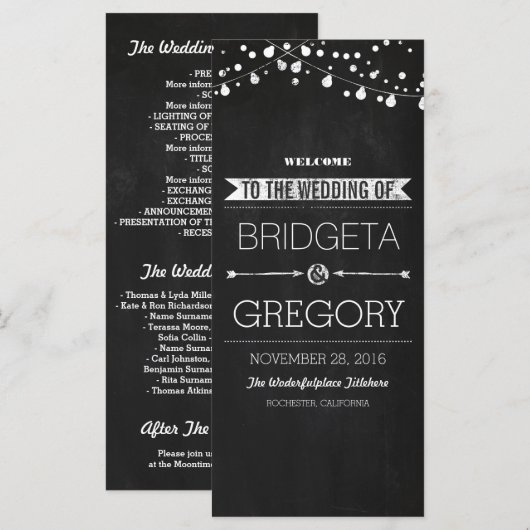 Chalkboard Chaîne Lights Programmes de mariage (Devant / Derrière)