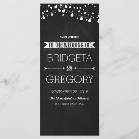 Chalkboard Chaîne Lights Programmes de mariage (Devant)