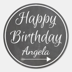 Chalkboard Chalked White Lijst Happy Birthday Name Ronde Sticker