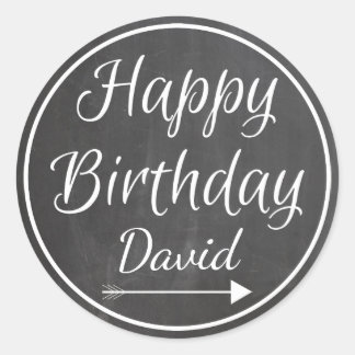 Chalkboard Chalked White Lijst Happy Birthday Name Ronde Sticker
