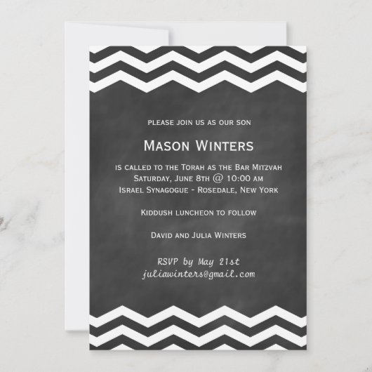 Chalkboard Chevron Bar Mitzvah Uitnodiging (Voorkant)