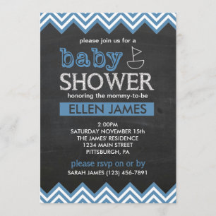 Chalkboard Chevron Boy Baby shower Invitation Kaart