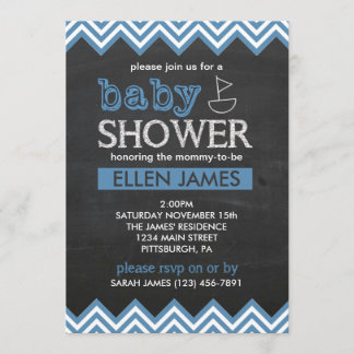 Chalkboard Chevron Boy Baby shower Invitation Kaart