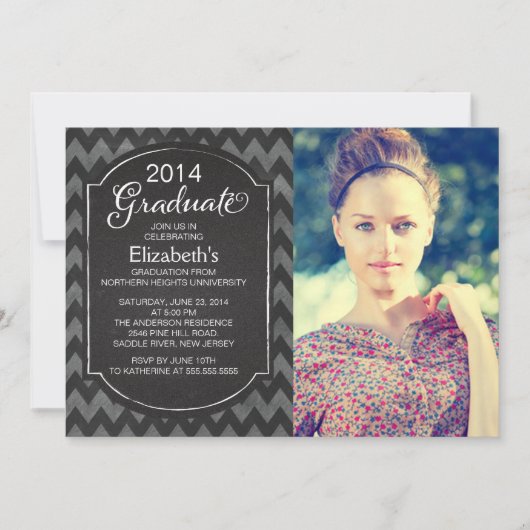 Chalkboard Chevron Photo Gradution Party Invite Kaart (Voorkant)