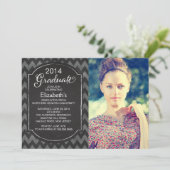 Chalkboard Chevron Photo Gradution Party Invite Kaart (Staand voorkant)