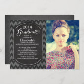 Chalkboard Chevron Photo Gradution Party Invite Kaart (Voorkant / Achterkant)