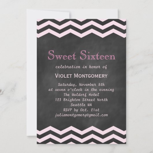 Chalkboard & Chevrons Sweet sixteen Invitation (Devant)