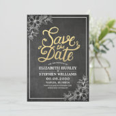 Chalkboard Chic Floral Lijst Wedding Save the Date (Staand voorkant)