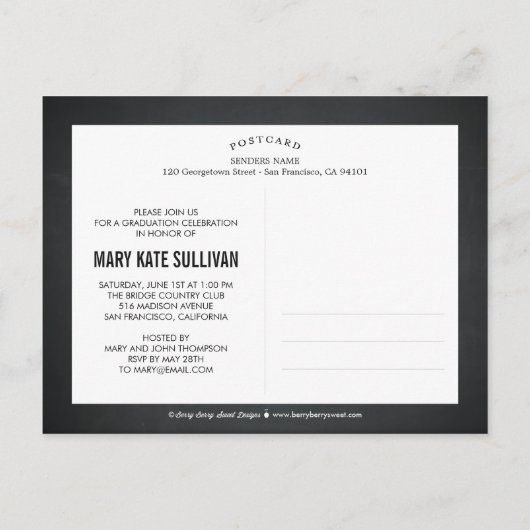Chalkboard Chic Graduation Faire-part (Dos)