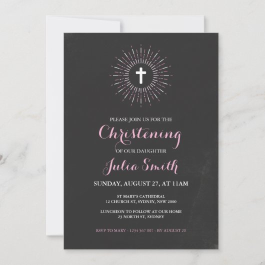 Chalkboard Christening/Baptism Uitnodiging - Roze (Voorkant)