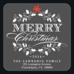 Chalkboard Christmas Holly Wreath Adresse Stickers<br><div class="desc">Enveloppe carré Sealing Étiquettes avec adresse de retour pour les Cartes de Noël de Fêtes — Elégant style tableau noir vintage Joyeux design de Noël pour les cartes de voeux et les invitations de fête saisonnières. Design de couronnes blanches avec typographie décorative style letterpress rétro. Ajoutez votre nom de famille...</div>