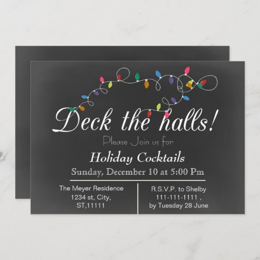 Chalkboard Christmas Lights Fêtes Invitations (Devant / Derrière)