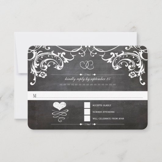 Chalkboard Cœur Mignon Initiales Typographie RSVP (Devant)