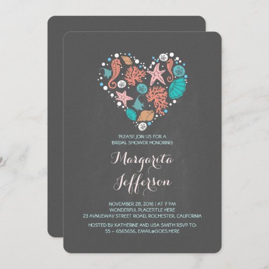 Chalkboard coeur plage nuptiale douche invitation (Devant / Derrière)