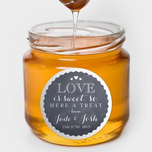 Chalkboard Coeurs Mariage Favor Jar Sticker rond