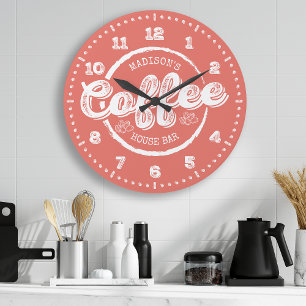 Chalkboard Coffee House Bar Monogram Aangepaste kl Grote Klok