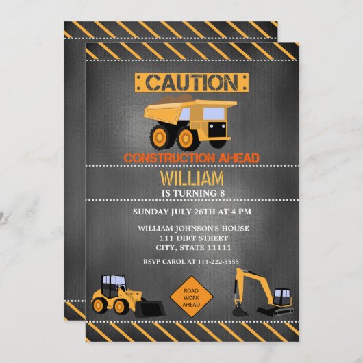 Chalkboard Construction Anniversaire Invitation (Devant / Derrière)