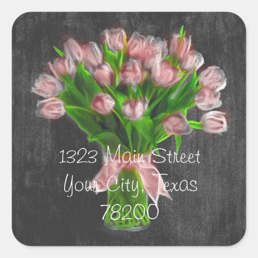 Chalkboard Coral Pink Tulips Adres label (Voorkant)
