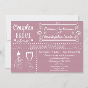Chalkboard Couples Paarse Bridal Shower Invitation Kaart