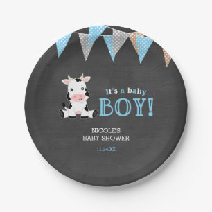 Chalkboard Cow Boy Baby shower Papieren Bordje