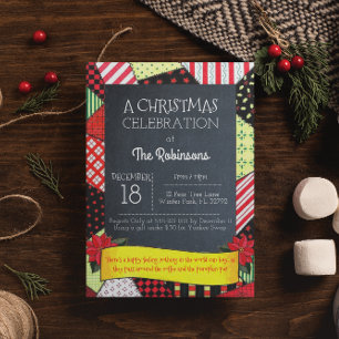 Chalkboard Crazy Quilt Holiday Party uitnodiging