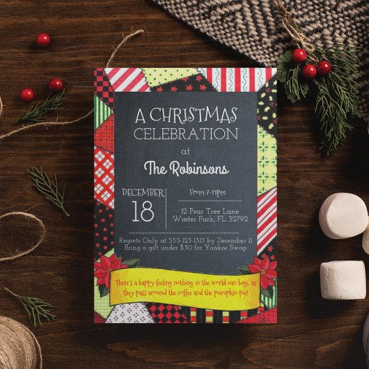 Chalkboard Crazy Quilt Holiday Party uitnodiging