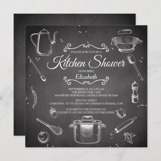 Chalkboard Cuisine nuptiale de douche Invitation (Devant / Derrière)