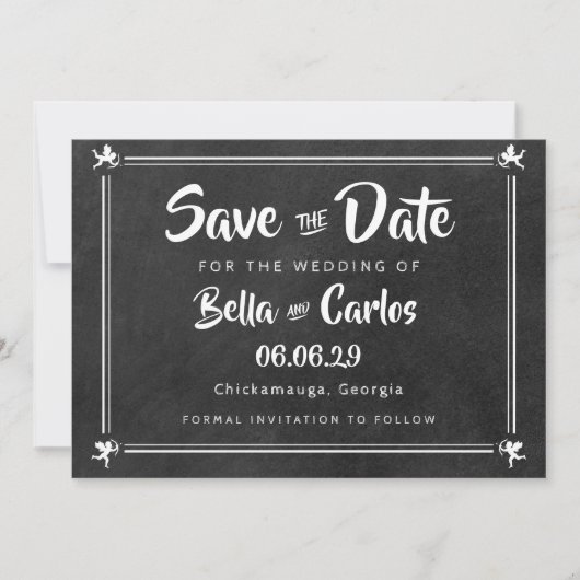 Chalkboard Cupids Sla de datum op Save The Date (Voorkant)