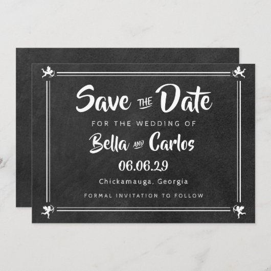 Chalkboard Cupids Sla de datum op Save The Date (Voorkant / Achterkant)