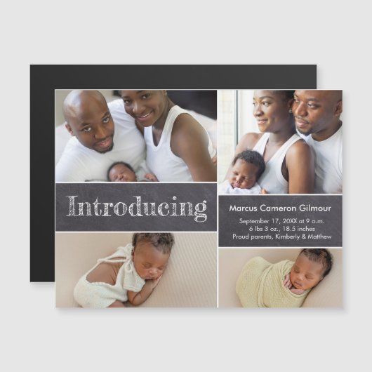 Chalkboard Custom Introduction Newborn Baby foto's Magnetische Uitnodiging (Voorkant / Achterkant)