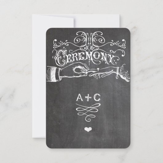 Chalkboard Cute Heart Initialen Typografie RSVP (Achterkant)