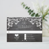 Chalkboard Cute Heart Initialen Typografie RSVP Kaart (Staand voorkant)