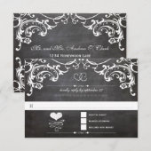 Chalkboard Cute Heart Initialen Typografie RSVP Kaart (Voorkant / Achterkant)