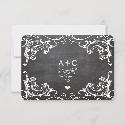 Chalkboard Cute Heart Initials Typographie RSVP (Dos)