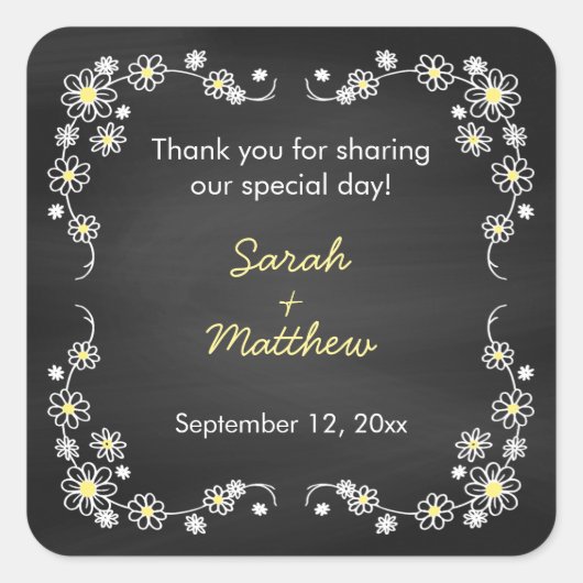 Chalkboard Daisies Mariage Favor Stickers (Devant)
