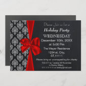Chalkboard damask red bow Fête Invitation (Devant / Derrière)