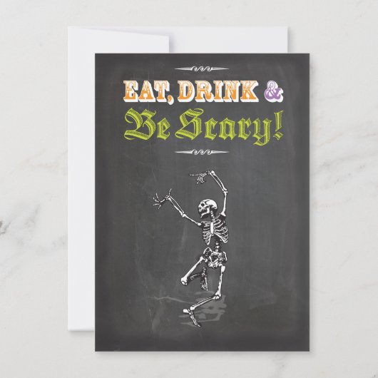 Chalkboard Dancing Skeleton Halloween Invitation (Dos)
