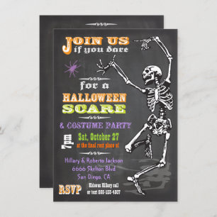Chalkboard Dancing Skeleton Halloween Invitation