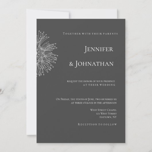 Chalkboard dandelion mariage moderne invitations (Devant)