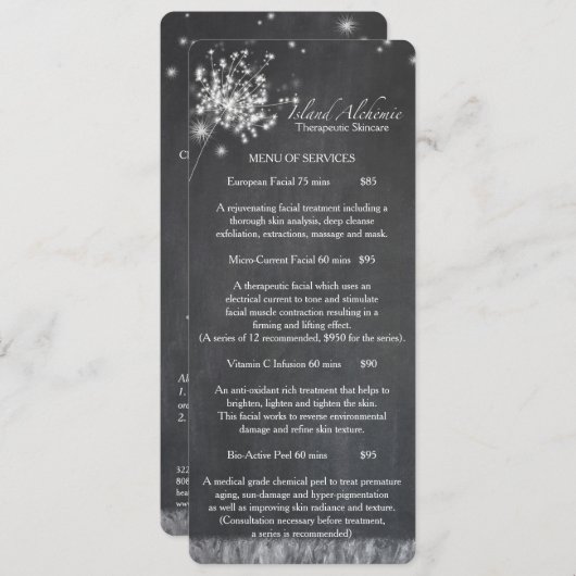 Chalkboard Dandelions Spa Business Menu (Devant / Derrière)
